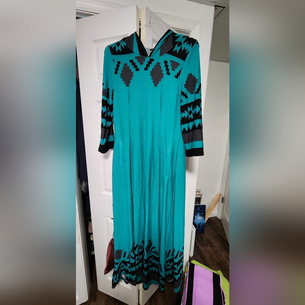 Teal and Black Geometric Pattern Dress